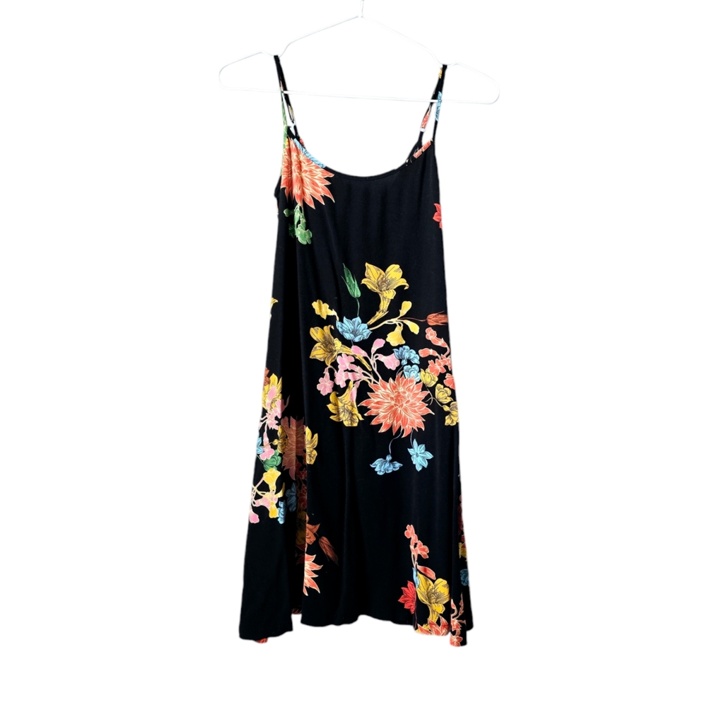 Ms Basics Cute Midi Dress | black with bright floral motif size XS